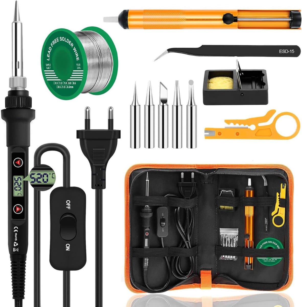Soldeerbout Set - Elektrisch Gereedschap - Veelzijdig Repareren - Instelbare Temperatuur - 80 Watt - Geel