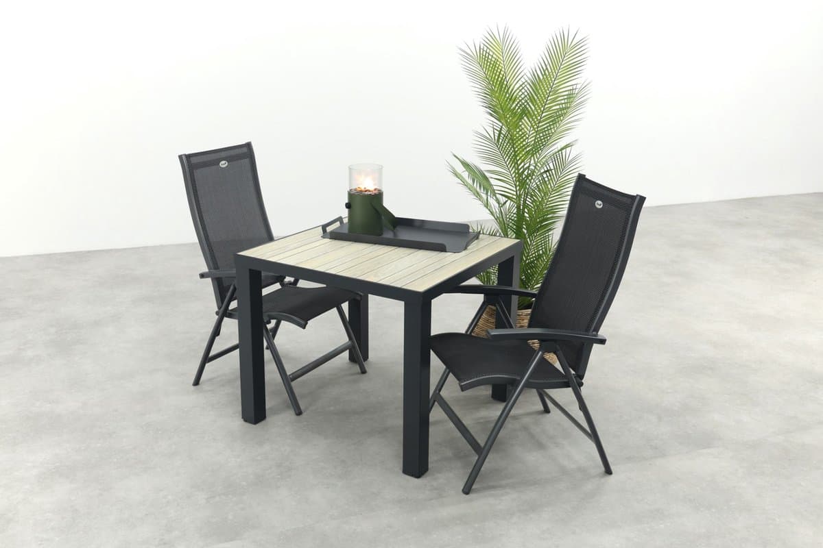 Hartman Salvatore/Nola verstelbare tuinset 90x90 cm. - Antraciet/Houtlook