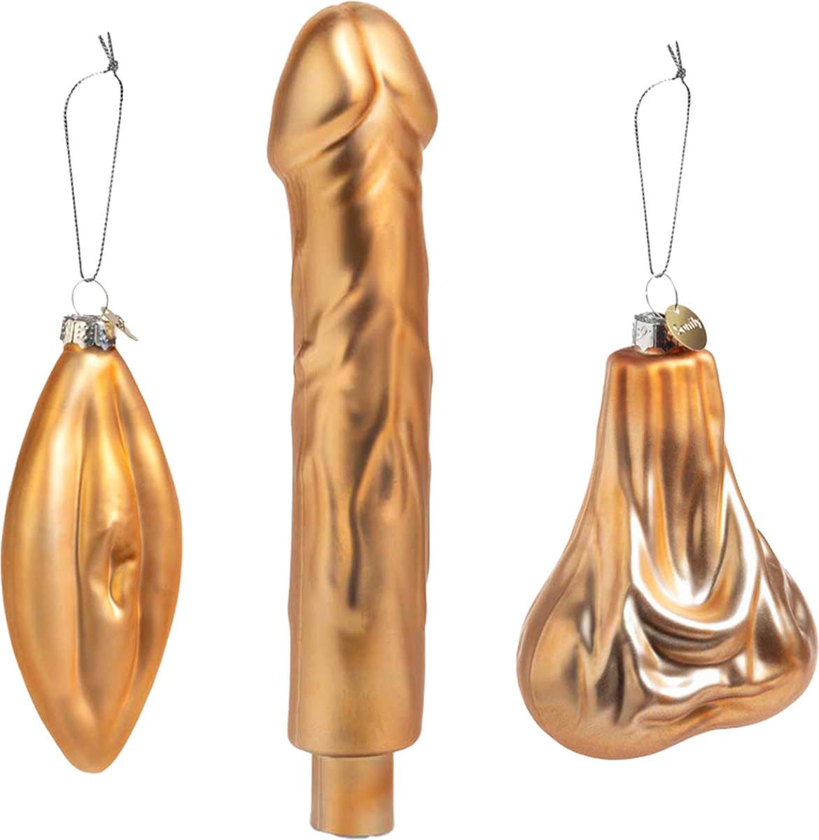 Santly gouden kerstornament set - Kerstballen - Kerstversiering - Kerstboom versiering - Kersthanger - Vagina - Ballen - Piemel piek - Glas