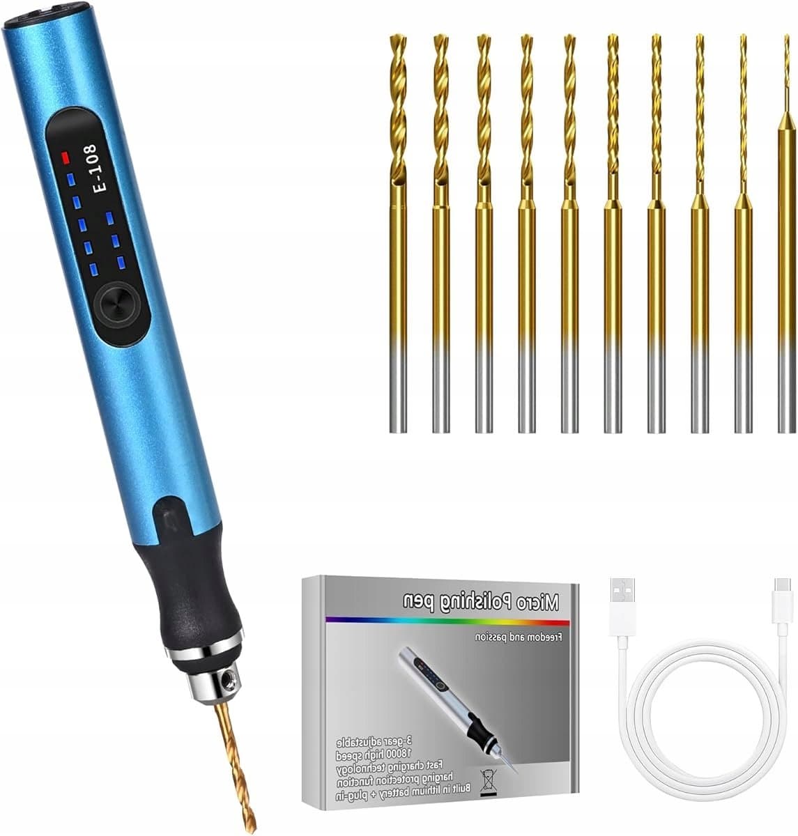 Draadloze Mini Slijpmachine Set - 3 Snelheden - 10 Boren Inbegrepen - 300mAh USB Oplaadbaar - Compact & Draagbaar - Voor Modelbouw & DIY