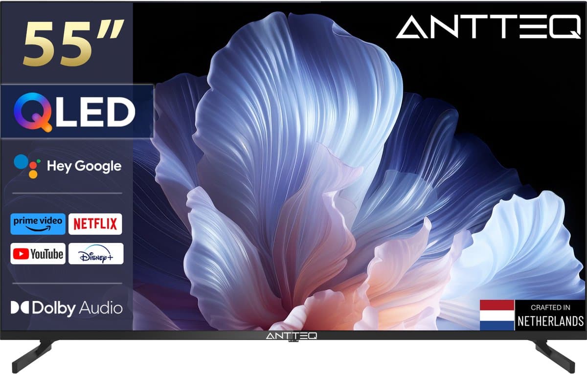 ANTTEQ Q55-AGU1.Q1 – 55 Inch Smart TV – 4K Ultra HD QLED – Android TV – HDR – Frameless Design