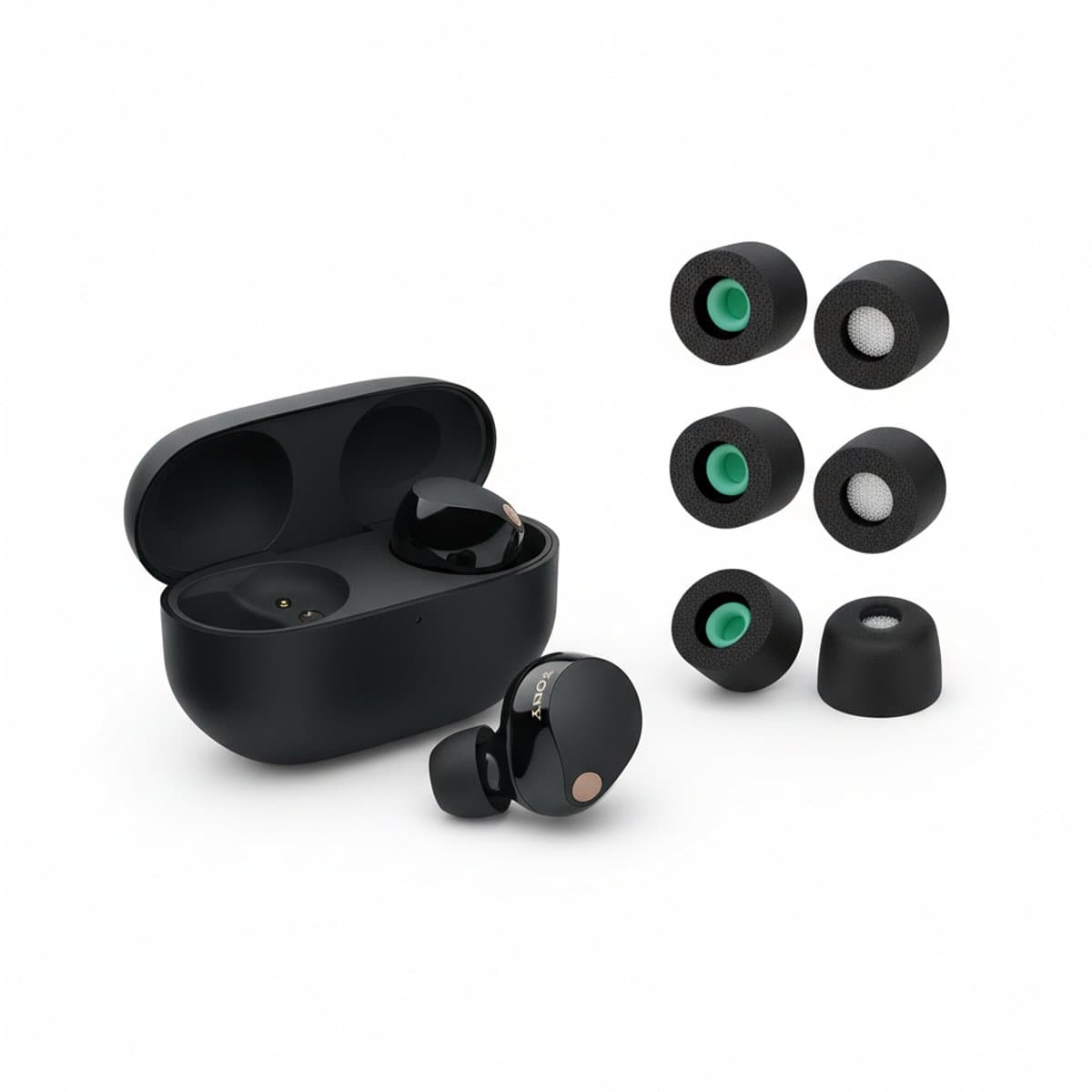 Elvaris® - Vervangende In-Ear Oordopjes voor Sony WF-1000XM5 - S,M en L Zwart - Opzetstukjes voor draadloze oordopjes - Memory Foam - Schuim tips - Set van 3 Paar