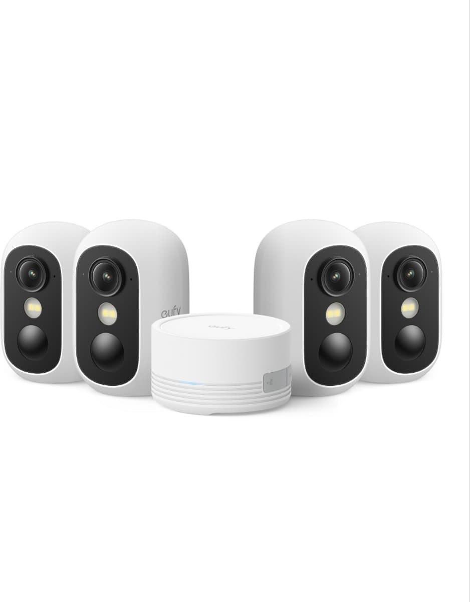eufy Security eufyCam C35 4-Cam Kit, Wit, Draadloze Beveiligingscamera Voor Buiten en Binnen, Magnetische Bevestiging, Kleurennachtzicht, Lokale Opslag, Geen Maandelijkse Kosten, IP67, Gezichtsherkenning, Ondersteunt Zonnepaneel