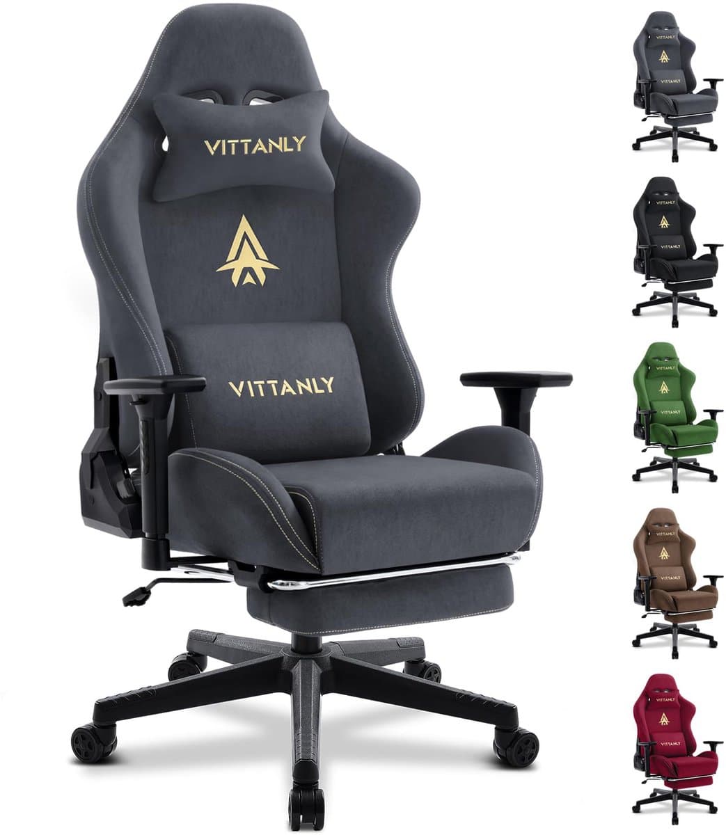 Gaming stoel - luxe imitatie suède Gamestoel- ergonomische bureaustoel met voetensteun - hoofdsteun en lendenkussen-3D armleuningen-90-155 graden rugleuning-Grijs