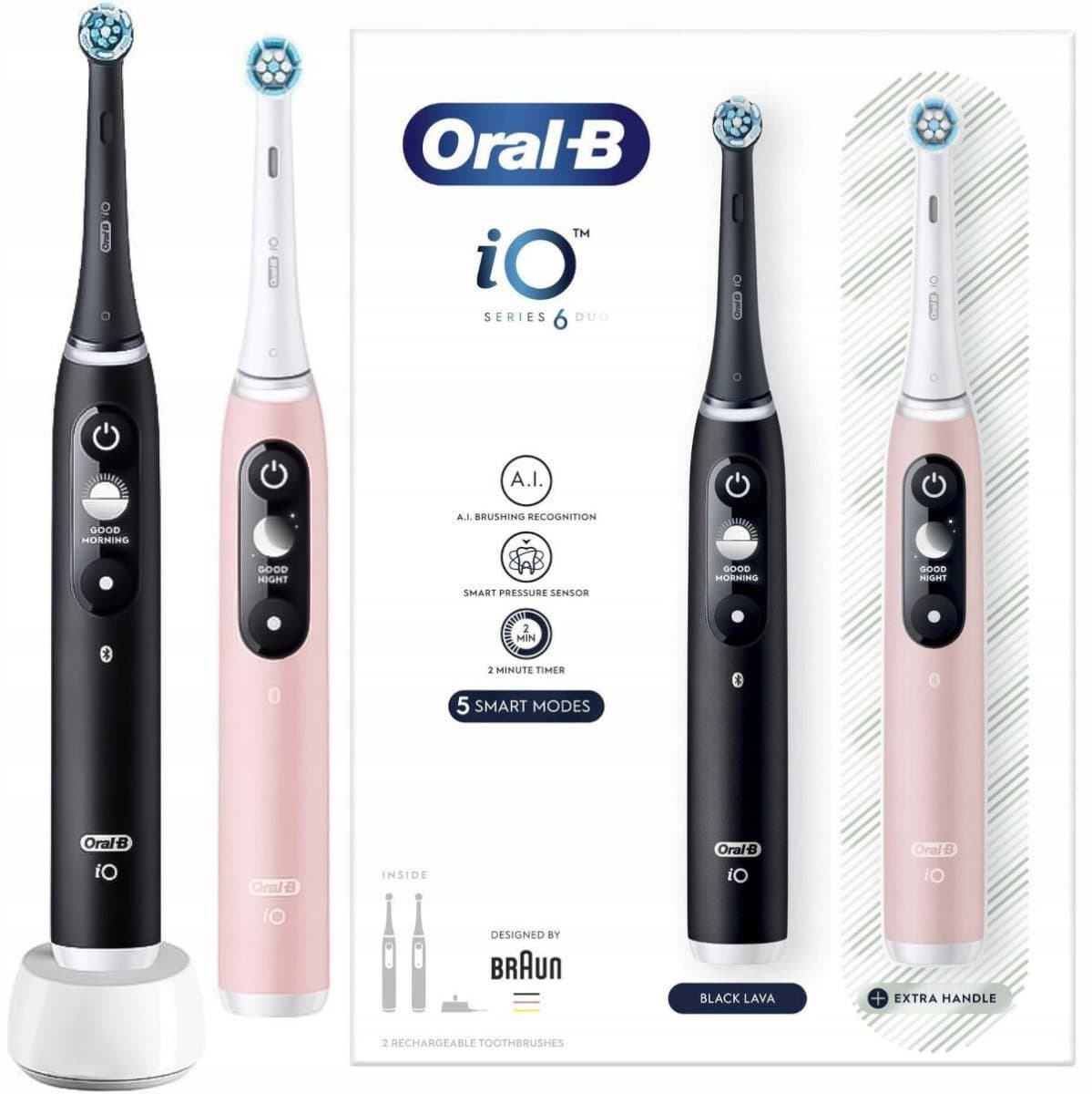Oral-B iO Series 6 Duo - Elektrische Tandenborstels - Black Pink - AI Display - 5 Poetsmodi