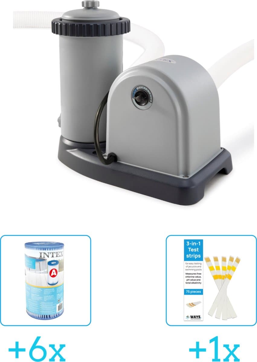 Intex 28636GS Filterpomp - 5.678 liter per uur inclusief Intex Filter Cardridge - Type A (6 stuks) & WAYS Testrips (1 stuks)