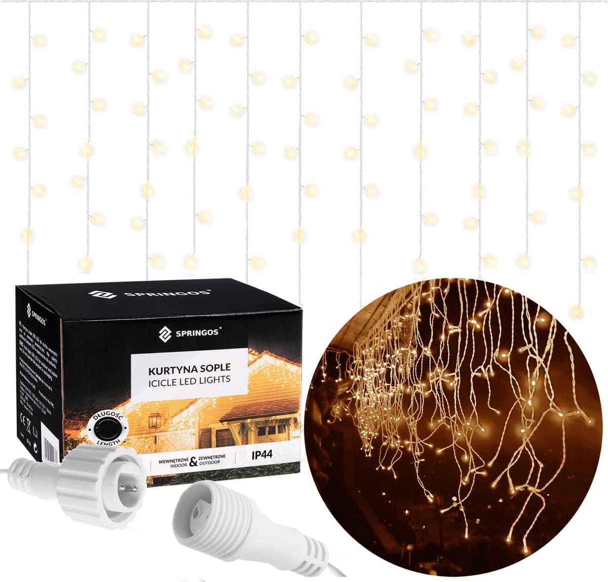 Springos IJspegel Verlichting Buiten | IJspegel Verlichting | Kerstverlichting Buiten | 12 m + 2.5 m Snoer | Connectable | 300 LED | Warm Wit