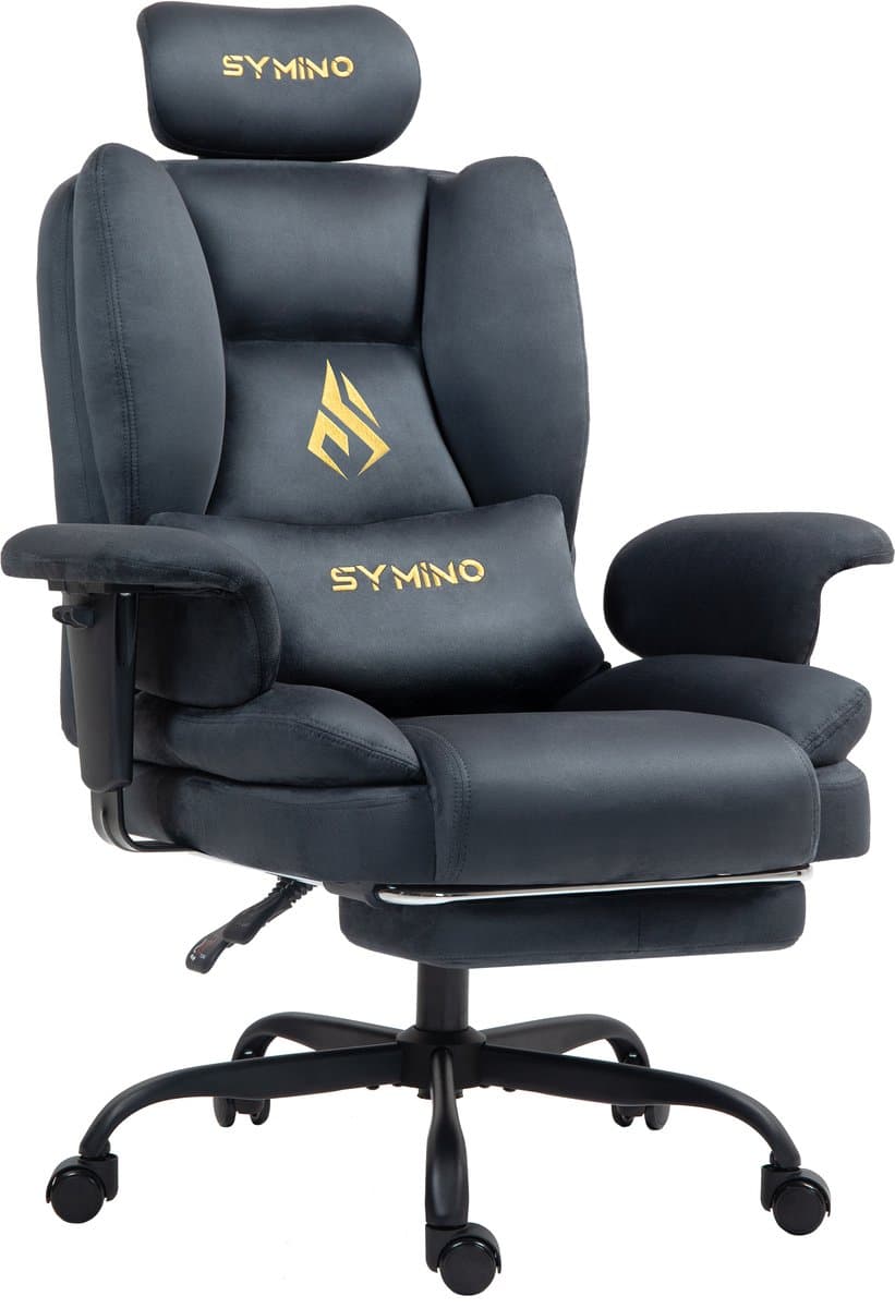 Symino sofa Gamingstoel - Directiestoel - Ergonomische bureaustoel met imitatiebont - Met voetensteun - In hoogte verstelbaar - Computerstoel - Draagvermogen 130 kg - grijs
