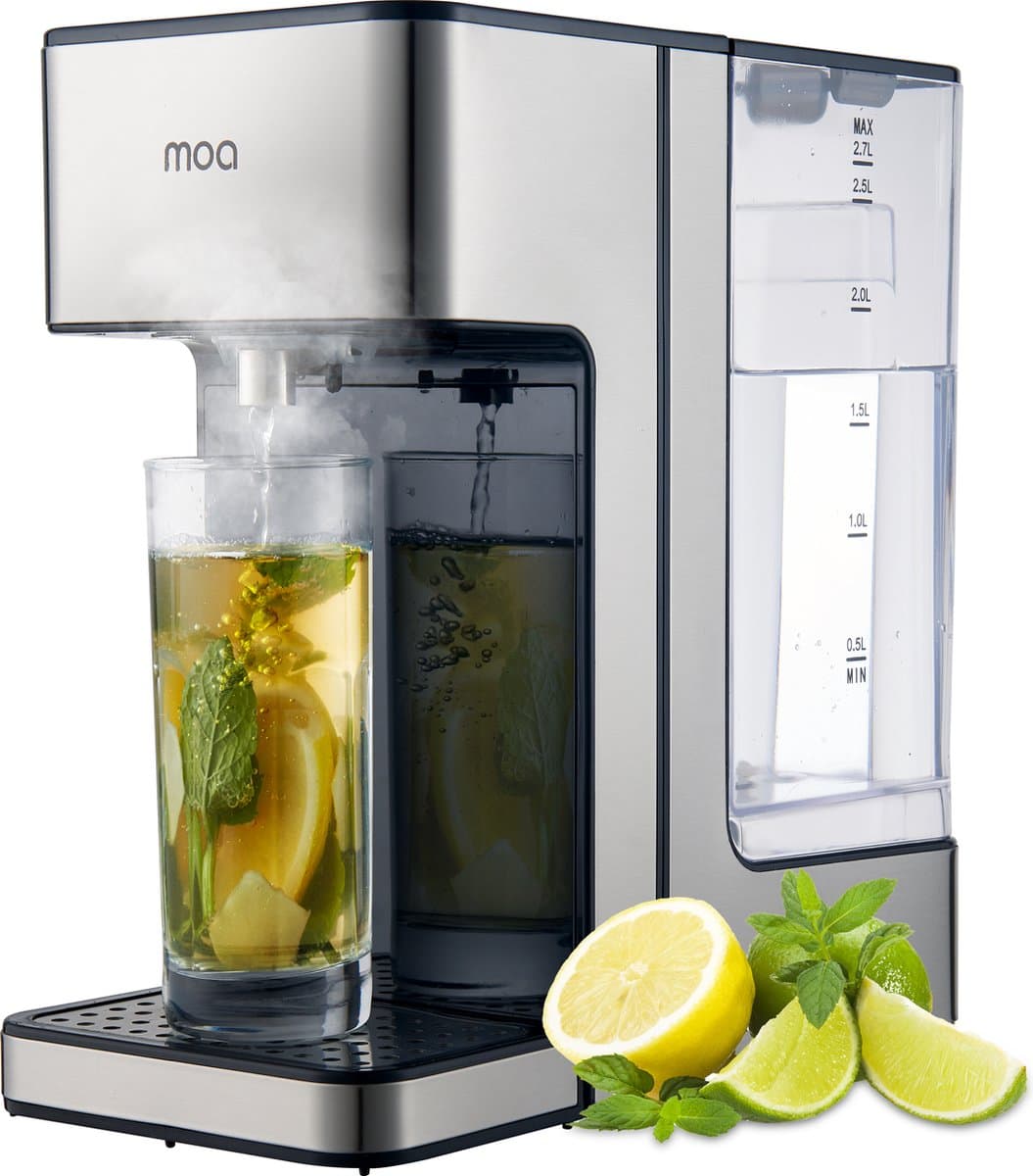 MOA Heetwaterdispenser 2,7L met Temperatuurregeling - BPA en PFAS Vrij - 45-100°C - Heetwatertap - Melkfunctie - Instant Waterkoker - RVS - Zilver