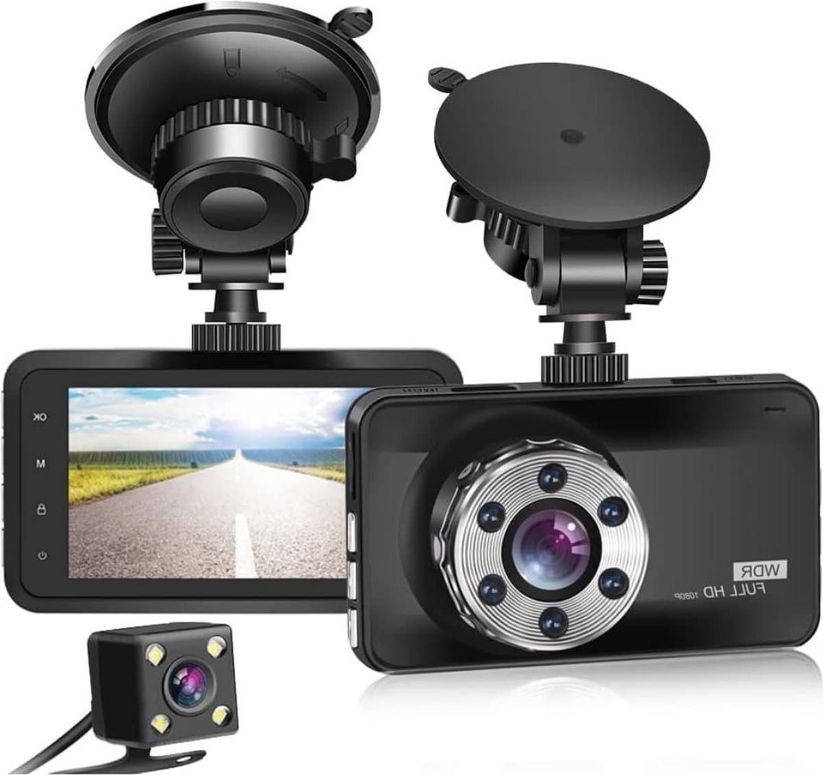 Dual Dashcam - Dashcam Voor Auto 1080p Full HD - Voor en Achter Camera Met 3-inch Lcd-Display – Auto Camera Met Bewegingsdetectie - Nachtzicht - Versnellingssensor