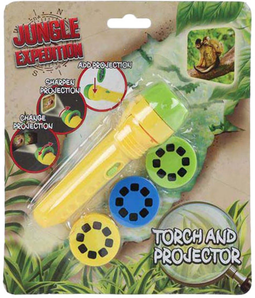 Jungle expedition zaklamp projector met 24 afbeeldingen - speelgoed projector 11cm.