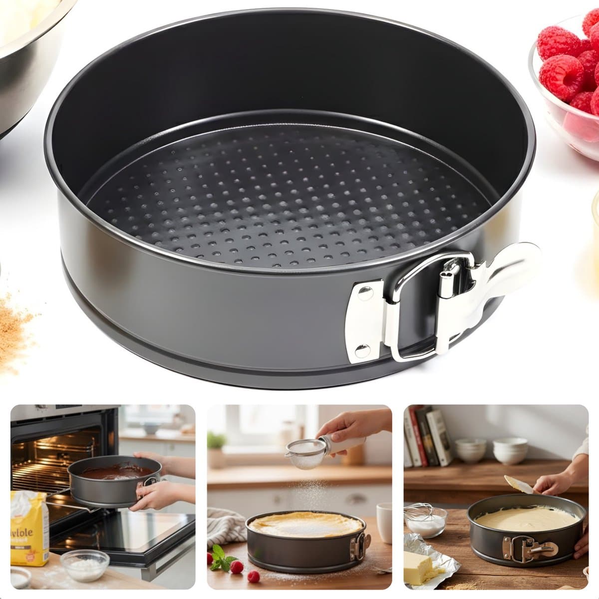 Cheqo® Springvorm - Springvorm Bakvorm - Springvorm Taartvorm - Ronde Springvorm - Ronde Taartvorm - Taartvorm - Bakvorm Rond - Bakblik Rond - Cakevorm - Quichevorm - Springvorm Anti Aanbak - Zwarte Springvorm