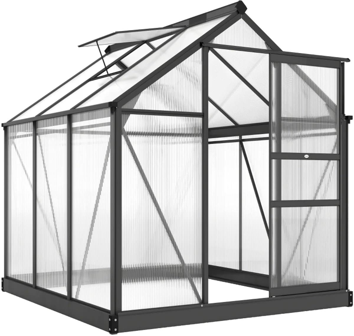 Kas met Fundering, Dakraam, Schuifdeur - UV-bestendig - 4 mm Panelen - Tuinkas - Broeikas - Kweekkas - Tomatenkas - Groentekas - Plantenkas - voor Groenten, Bloemen, Planten - 192 x 192 x 201 cm - Aluminiumlegering + Polycarbonaat