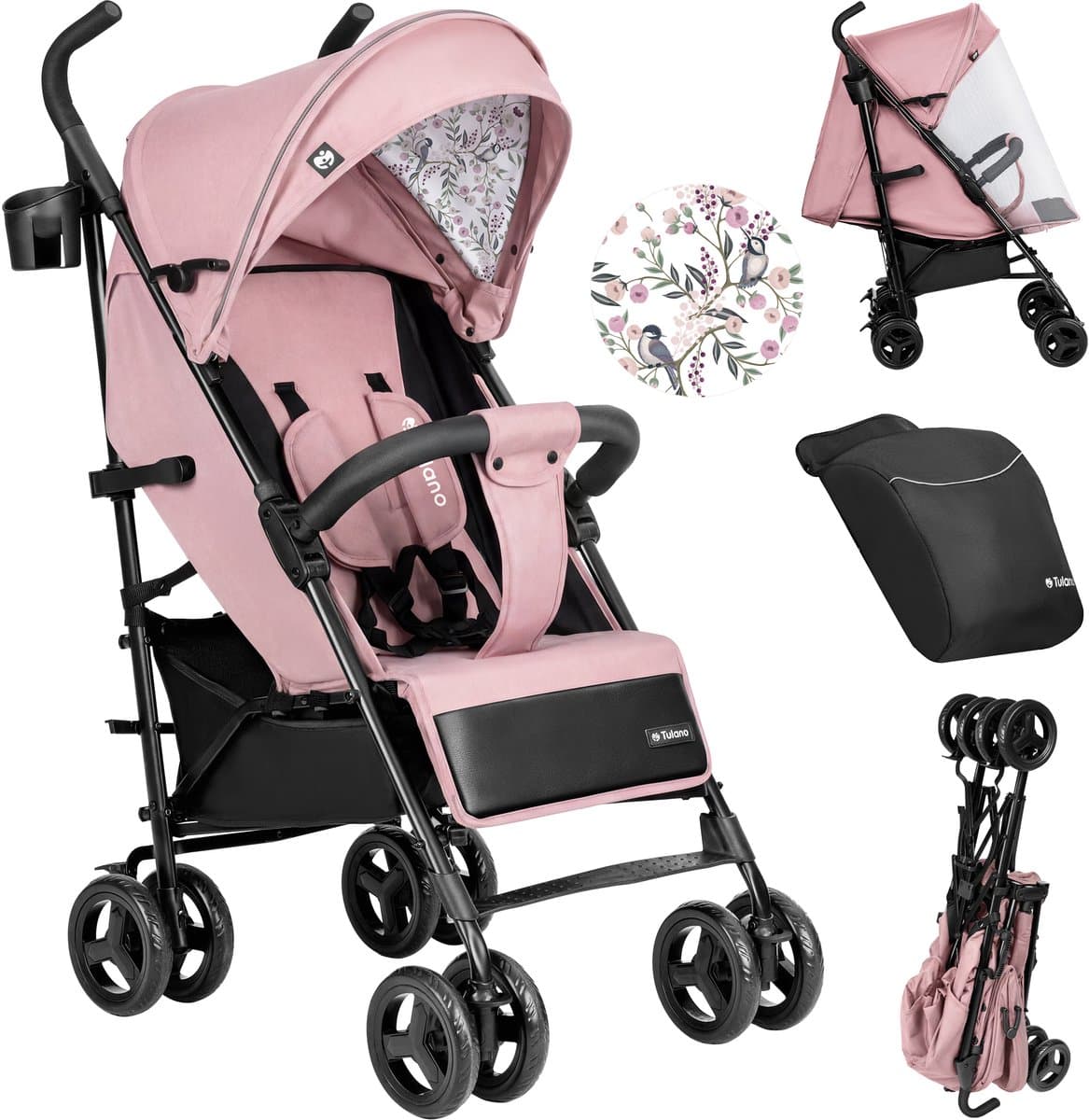 Tulano Davos 35 - Kinderwagen - Buggy - Lichtgewicht Wandelwagen met XXL Zonnekap - Verstelbare Rugleuning - Tot 22 kg -Roze