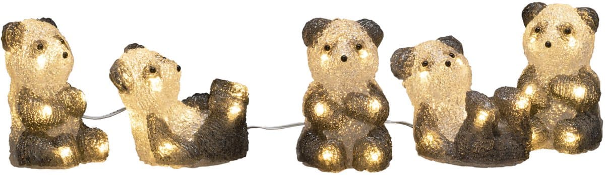 Konstsmide Verlichte pandaberen - 5x st - 8 x 11,5 cm - aan lichtsnoer - led lampjes - warm wit - dieren - kerstverlichting figuren