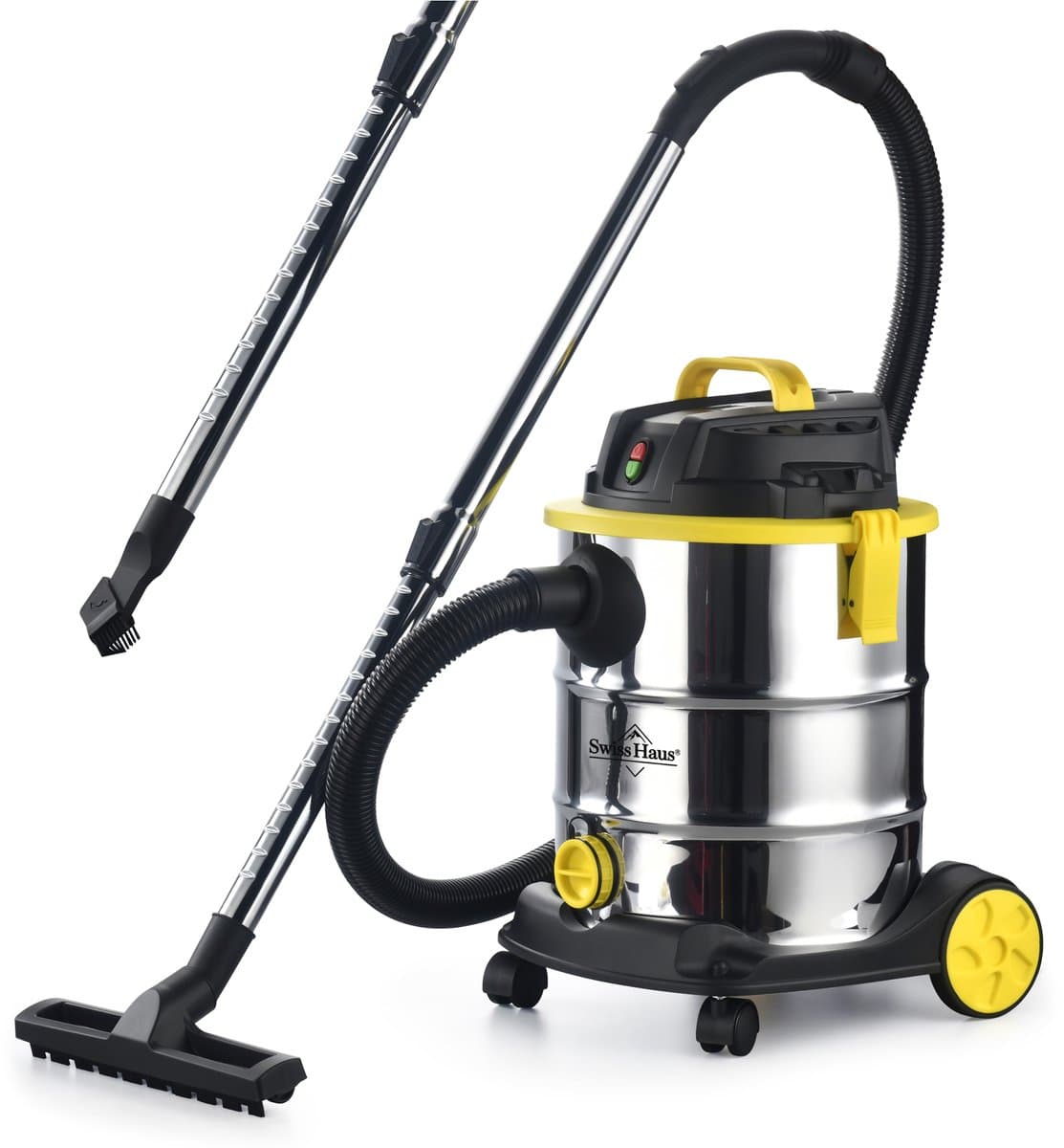 Swiss Haus® WDVC25 Nat & Droog Stofzuiger - 25L - 1200W Nat- en Droogzuiger - RVS Ketel - HEPA Filtersysteem - Blaasfunctie - Waterafvoer - Industriële Bouwstofzuiger - Lugano Collection