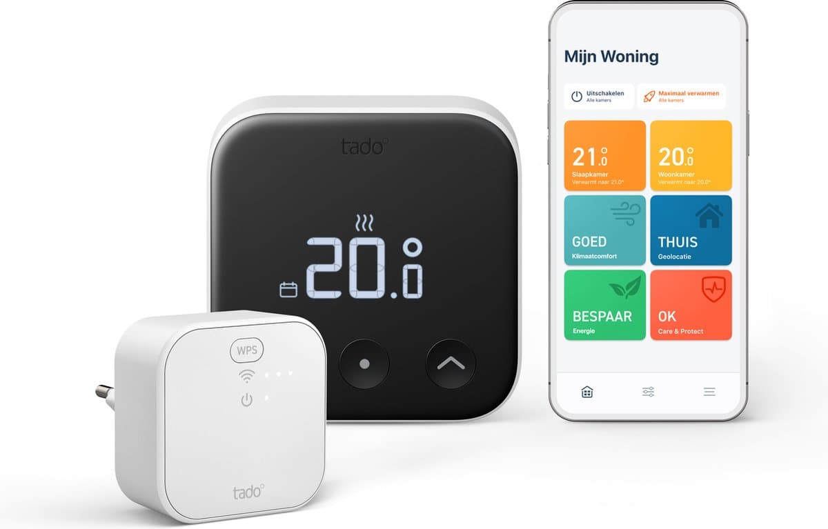 tado° Slimme Thermostaat X - Starterskit - Smart Thermostaat - incl. Matter Bridge - werkt met Google Home, Alexa & Apple Homekit - Bedrade variant - Zwart/Wit