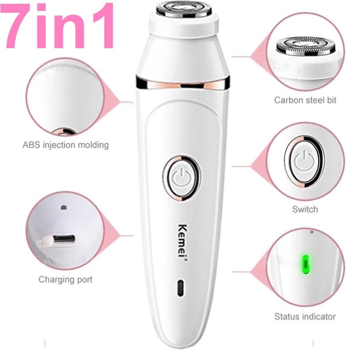 Scheerapparaat Vrouwen 7in1 Elektrische Epilator Wenkbrauw Trimmer Been Vrouwelijke Gezichtshaar Remover Bikini Trimmer Oplaadbare Lady Scheerapparaat Neus