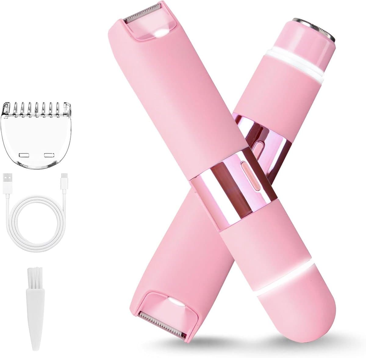 Vrouwen Trimmer - 2-in-1 Waterdicht Gezichtsontharingsapparaat - Dubbele Opzetstukken Gezichts- en Lichaamsshaver - Elektrische Ontharingsset - Vrouwen Scheerapparaat - Voor Vrouwen en Dames - Gezichtsontharder - Roze - 1 Stuk