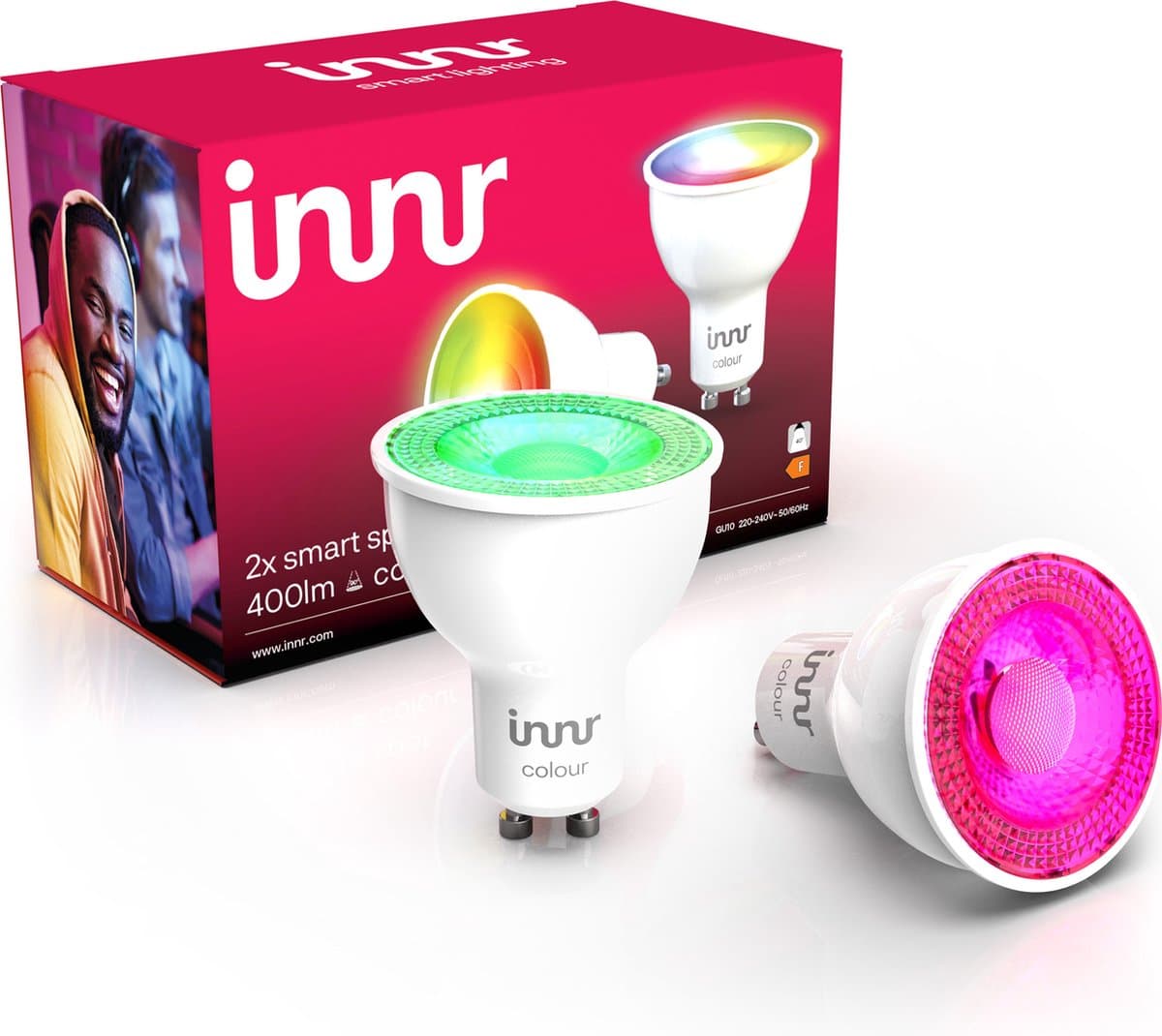 Innr smart GU10 LED lamp - geschikt voor Philips Hue - Zigbee LED spot - wit en gekleurd licht - slimme lamp - dimbaar - 400 lumen - 2 pack