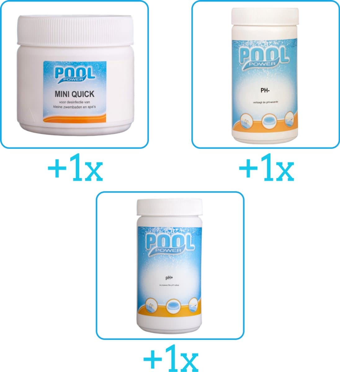 Zwembad Onderhoudspakket - Onderhoud Zwembad - bevat Chloor - PH-min en PH-plus (3-delig)