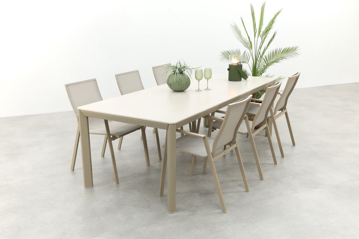 Atmos/Hartman Kyra aluminium tuinset voor 6 personen 240x100 cm. - Latte