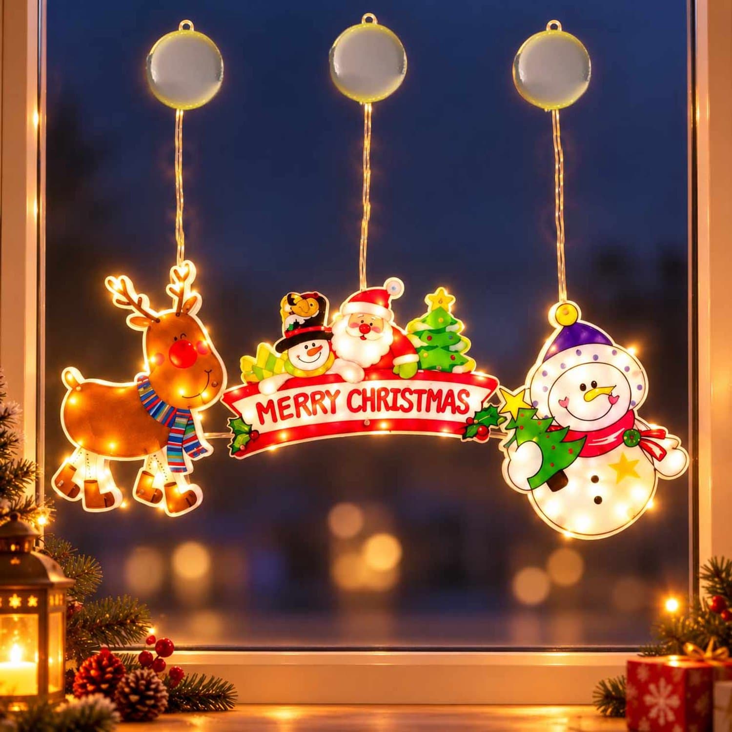Meedeer LED kerstverlichting(3 led-zuignappen set)-Verlichte kerstfiguren-Voor ramen/opgehangen-Kerst decoratie verlichting-Kerst Raamverlichting(Herten/Sneeuwpoppen/Kerstman)