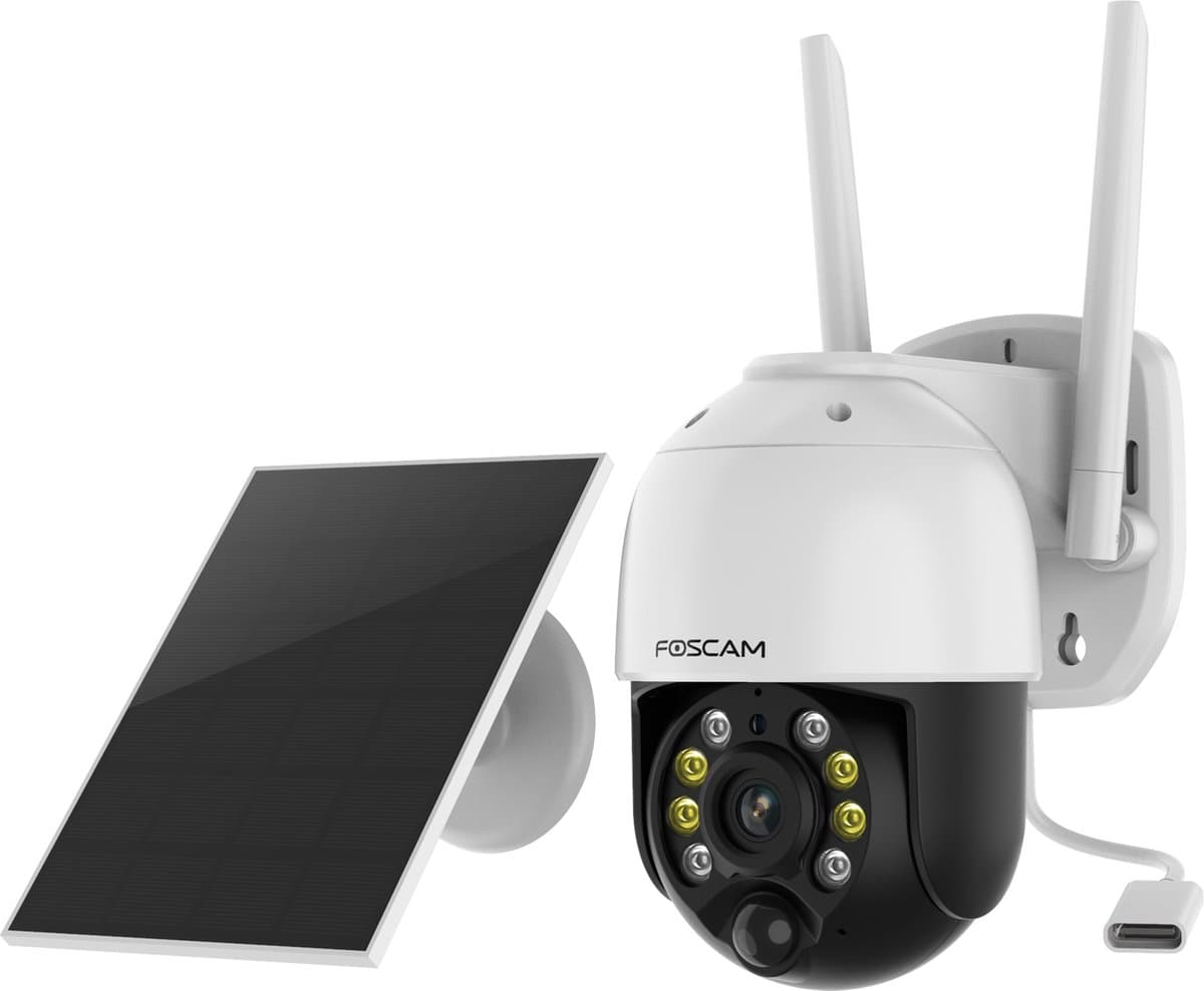 Foscam B4 IP Camera - 100% draadloze - 2K/4MP - Nachtzicht - Pan/Tilt - Zonnepaneel - Batterijcamera - Wit