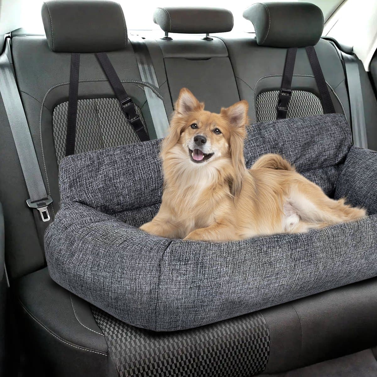CALIYO Hondenmand Auto - 90 x 40 x 21 cm - Groot honden - en kattenbed | Dierenmand Autostoel Hond Hondenkussen - Hond Autogordel - Geschikt voor alle honden en katten