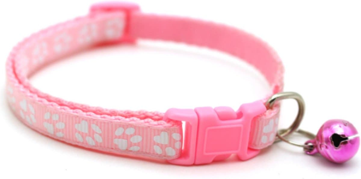 Premium Dierenhalsband met Pootjesprint en Belletje Roze | 19-33cm Verstelbaar | Geschikt voor Hond Kat Puppy en Kitten | Halsband | Halsbandje | Hondenhalsband | Hondenhalsbanden | Kattenhalsband | Kattenbandje met Belletje | Bel