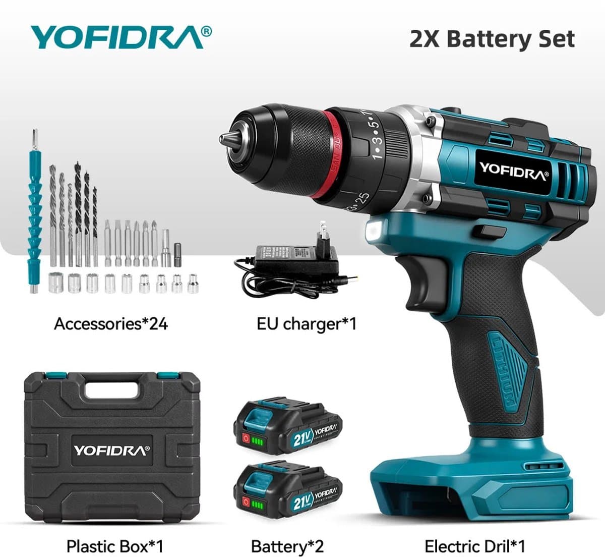 LUMÉ STORE Accuboormachine - Makita - Boormachine - Borenset - Schroefboormachine met Accu - 2 Accu's - Hout Staal Beton - Blauw