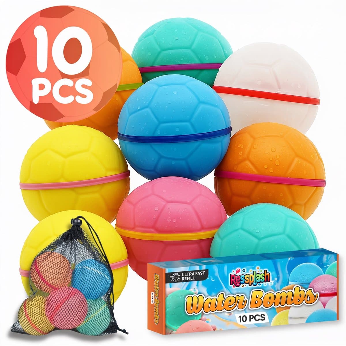 Ressplash® 10 Herbruikbare Waterballonnen - 10 Stuks - Zelfsluitend - Magnetisch - Watergevecht Speelgoed Kinderen - Waterspeelgoed Buiten - Splashbal - Zomer Cadeau