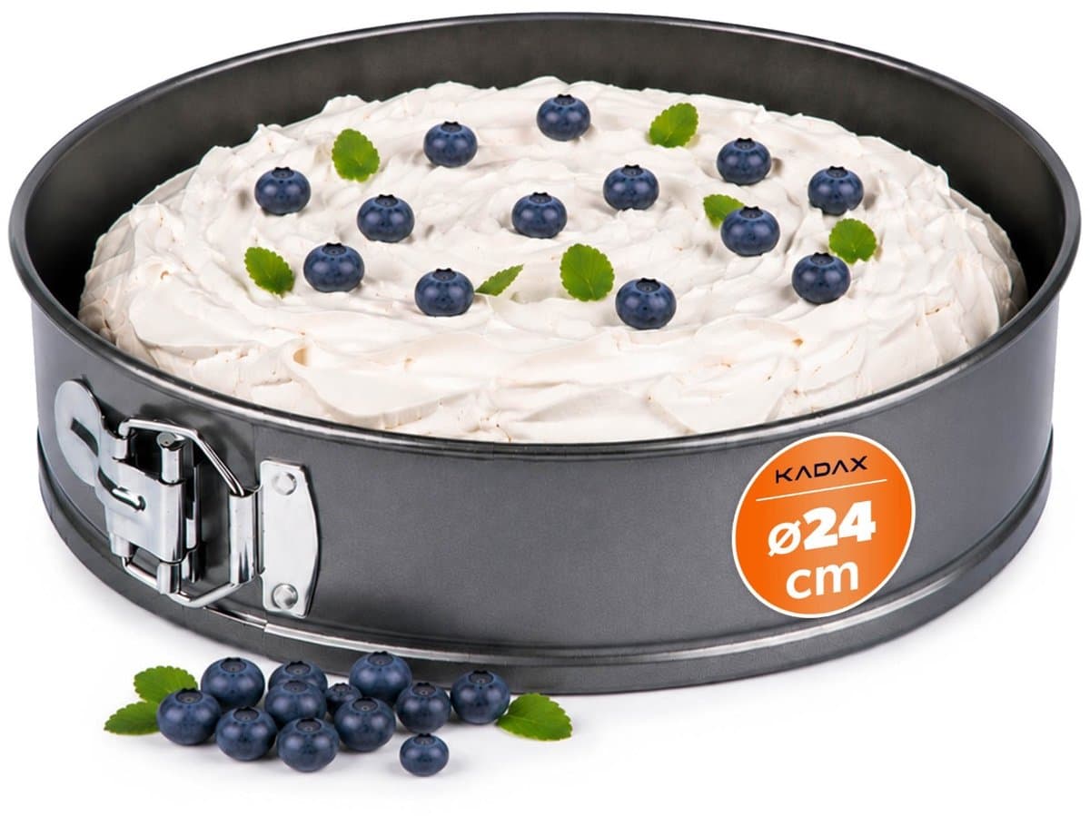 KADAX Springvorm, Stalen anti-aanbak vorm, ronde Bakvorm voor Taart, Cake, Bakplaat, Taartpan, Cake Bakvorm, Taartvorm met vlakke Bodem, stevig, zilverkleurig (Durchmesser: 24cm)