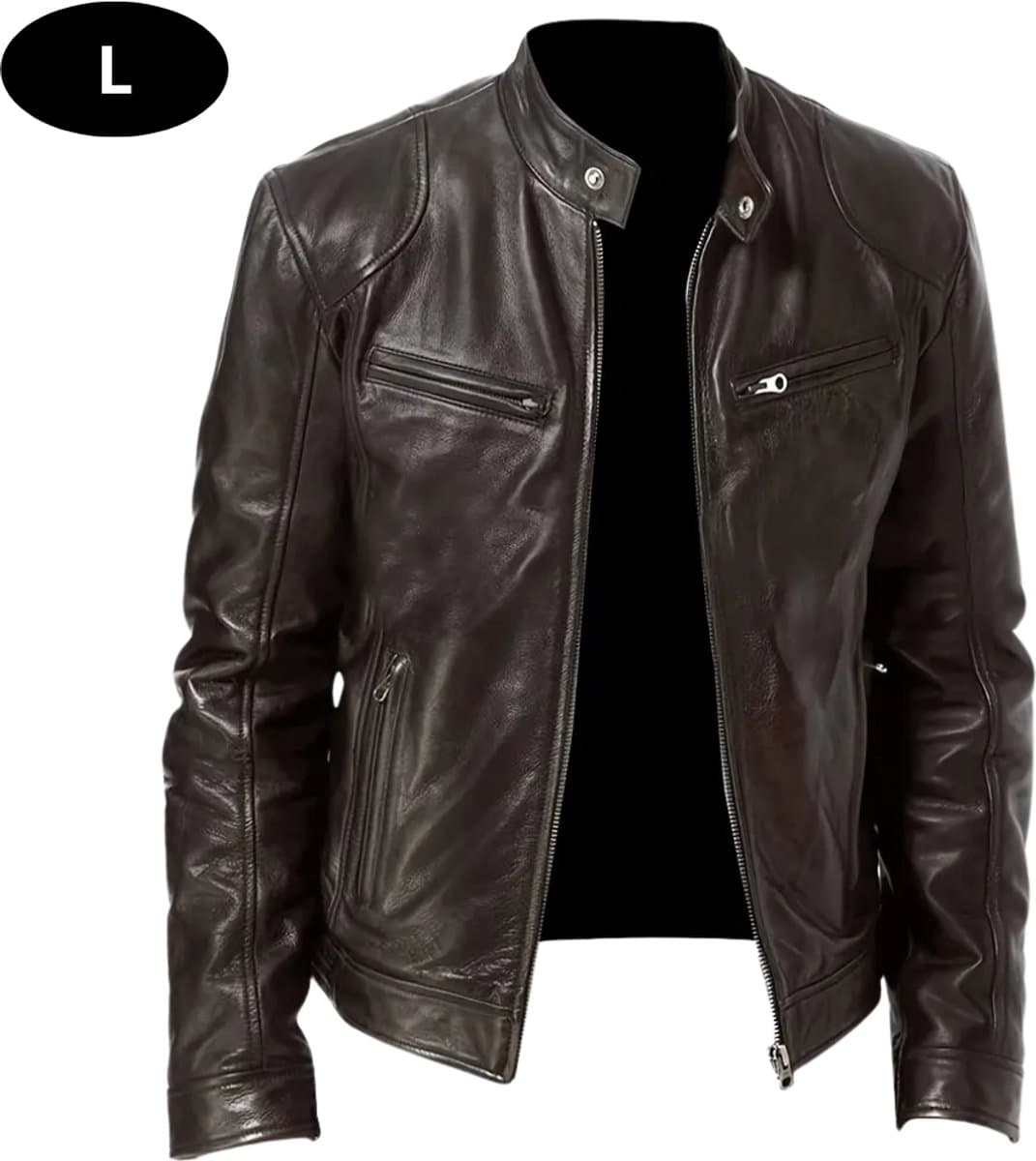 Bovista Kunst Leren Jas - Leather Jacket - Lederen Jas - Bomberjack - Pilotenjack - Blazer - Biker - Motorjas - Motormuis - Heren - Bruin L