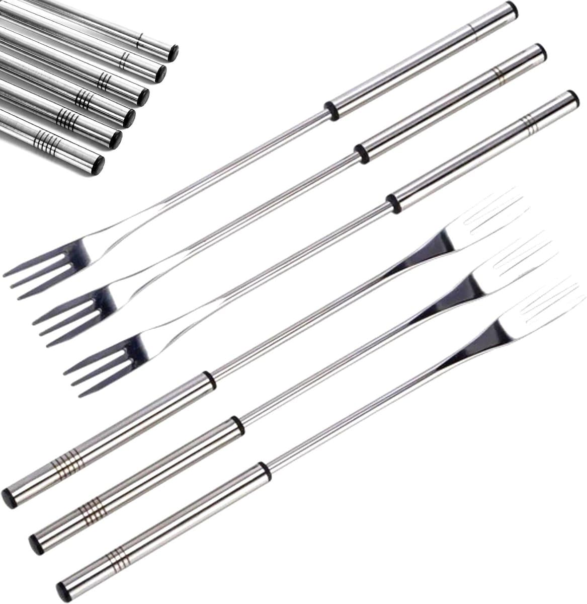 Luxe Fonduevorken RVS – Set van 6 stuks – 26,5 cm – Met Markeringen op Handvat – Fondue Vorken voor Kaasfondue, Chocoladefondue & Vleesfondue