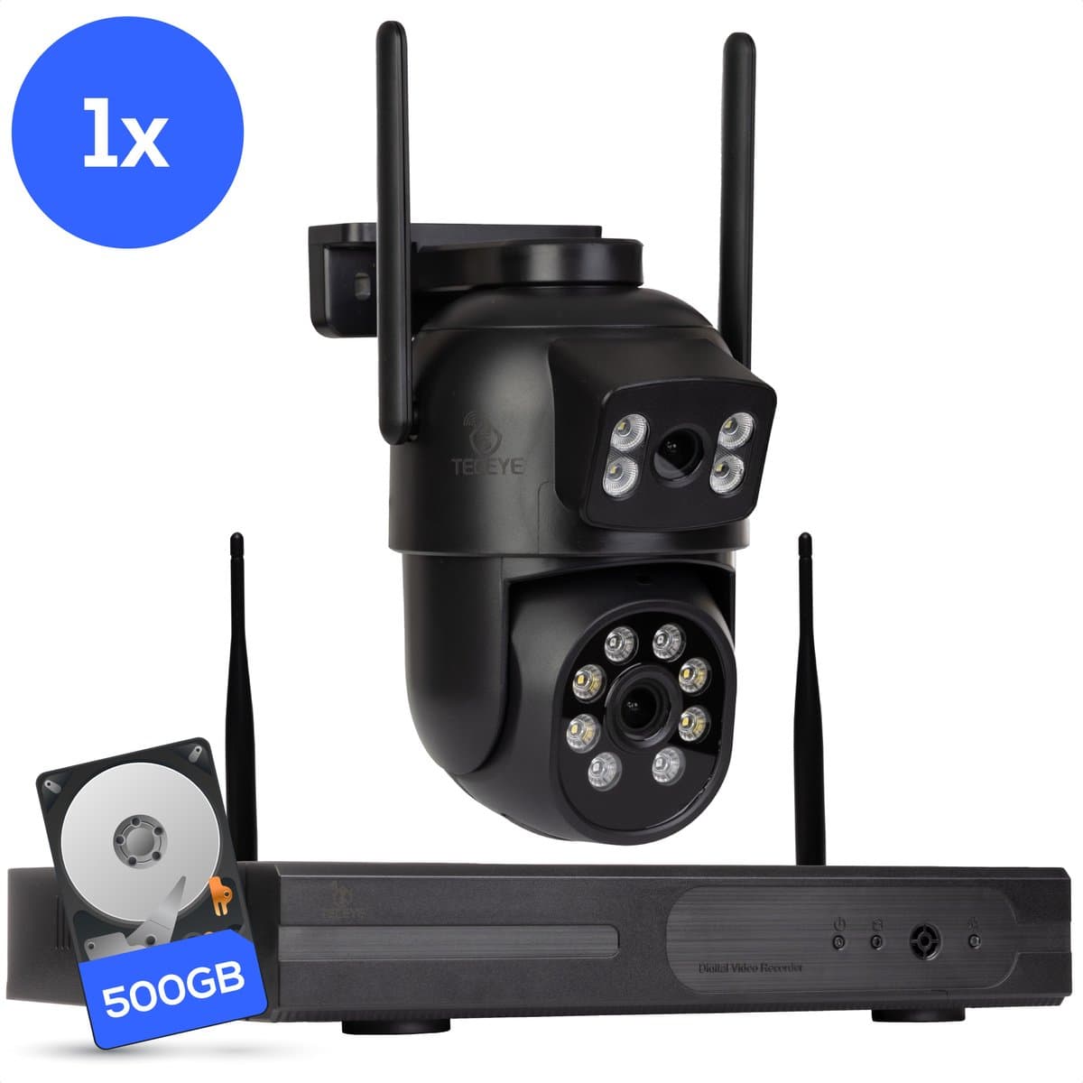 Teceye Dual Camera Beveiliging Set met 1x Wifi IP Camera - Camera Beveiliging Buiten Draadloos, Wifi Beveiligingscamera Set Buiten - Beveiligingscamera - Beveiligingscamera buiten - Beveiligingscamera Draadloos buiten - CCTV Camerasysteem