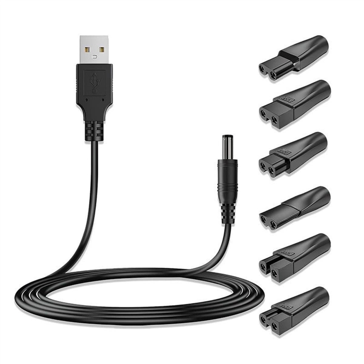 USB 5v-Stroomadapter - Met 6 Adapterpunten - Voedingskabel - 1m - Voeding - Adapter Kabel - Universeel - Scheerapparaatlader - Geschikt Voor Elektrische Tondeuses, Scheerapparaten, Reinigingsapparatuur, Ontharingsapparatuur, Tondeuses Voor Huisdieren