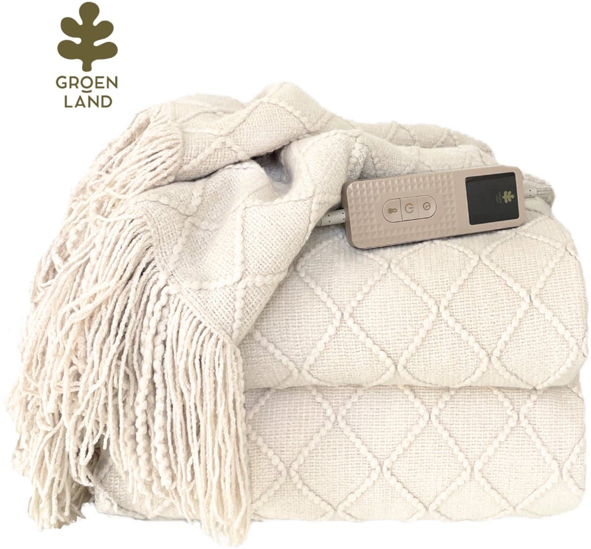 Groenland BOHEM Warmtedeken voor je bank | Elektrische deken | Verwarmde deken | White Clay 180x130cm | Bovendeken