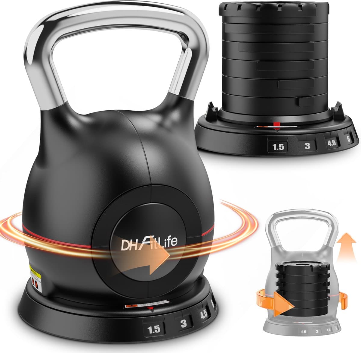 DH FitLife VersteDH FitLife Verstelbare Kettlebell Set 7-in-1 (1,5–10 kg) – Compacte Kettlebell met 7 Gewichten – Ideaal voolbare Kettlebell Set 7-in-1 (1,5–10 kg) – Compacte Kettlebell met 7 Gewichten – Ideaal voor Thuis Fitness & Full Body Workouts