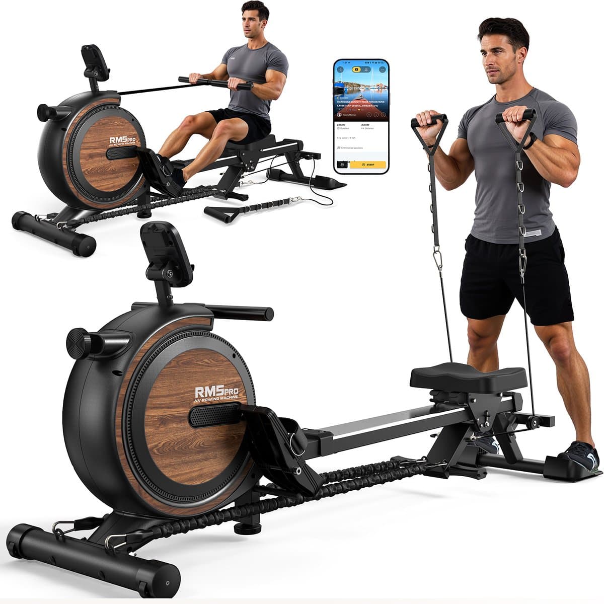 MettleMatic Roeimachine voor Thuis - Roeitrainer + Krachttraining - Magnetisch - Bluetooth - 16-Traps Weerstand