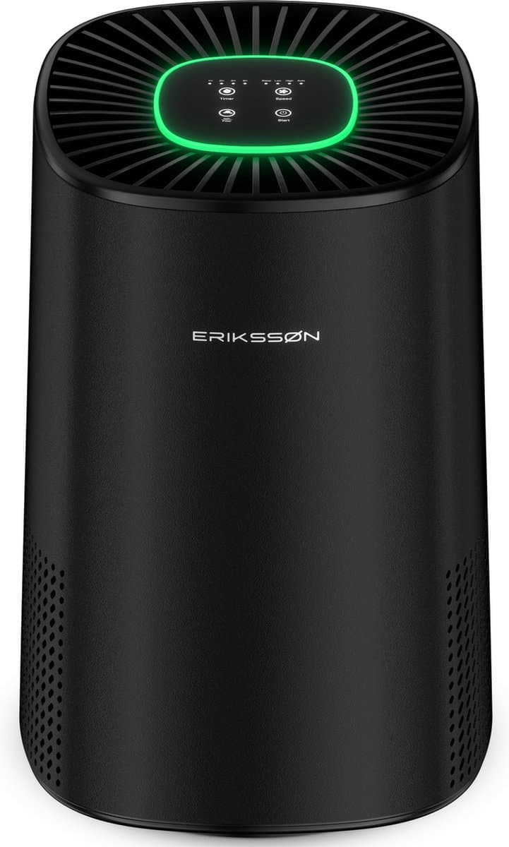 Erikssøn Luchtreiniger Elite - Zwart - 240 m3/u - Vermindert Stof En Pollen - Hepa 14 Filter - Instelbare Ionisator - Air Purifier - Extra stil in slaapmode - Clean Air