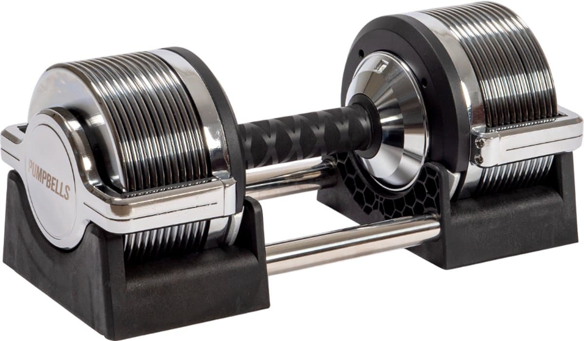 Verstelbare dumbbell - Verstelbare dumbells - 3kg t/m 28kg - 26 DUMBBELLS IN ÉÉN! - Gewichten - Halters - 1 Stuk - Met compacter handvat PUMPBELLS.com
