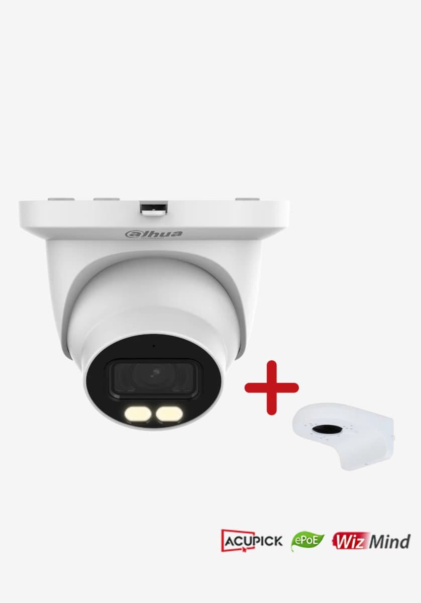DAHUA - FULL COLOR - SET - 4MP - WIZMIND - HDW5449TMP-SE-LED-28-S2 - ePOE - IPCAMERA - MET MUURBEUGEL