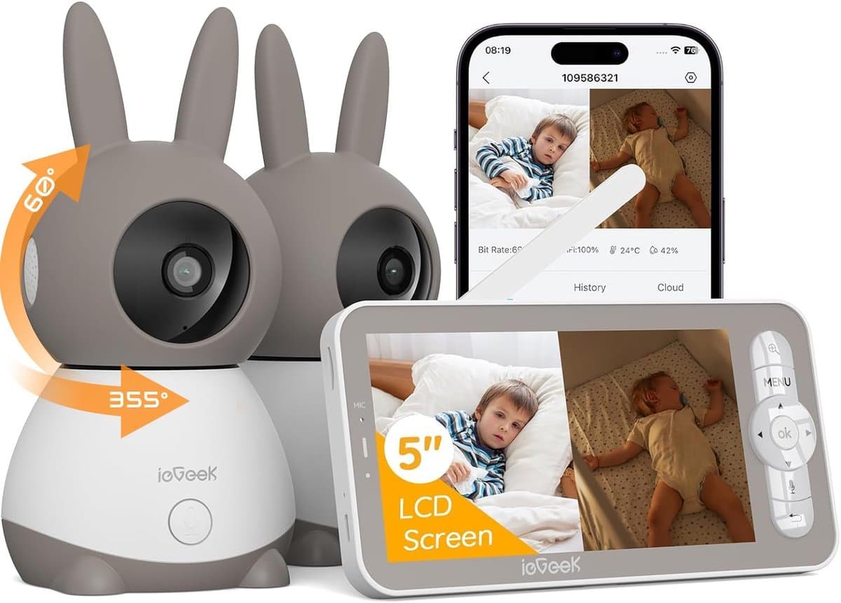 ieGeek 2K Split-Screen Babyfoon - 5" Audio Babyfoon met 2 Camera's - WiFi Smartphone Video Dubbele Camera - Nachtzicht - Tweerichtingsgesprek
