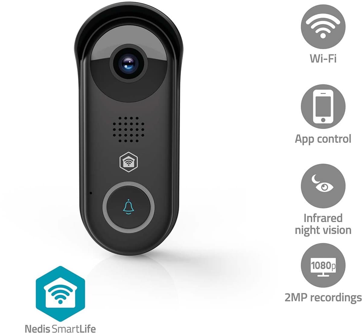 Nedis SmartLife Video Deurbel - Met Camera - Zonder abonnement - Nachtzicht - Full HD 1080p