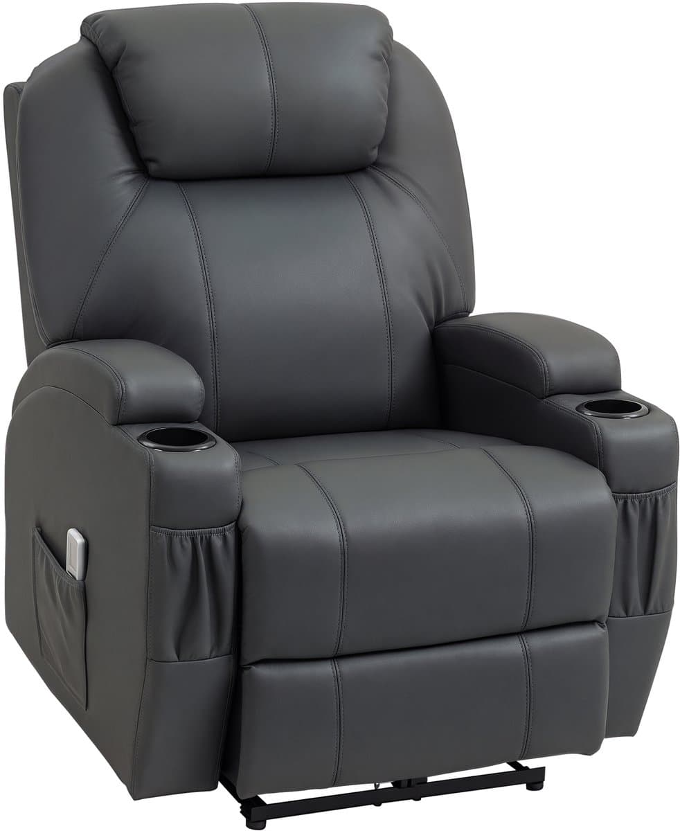 HOMCOM elektrische massagefauteuil met ligfunctie - Relaxstoel - Massagestoel - Donkergrijs