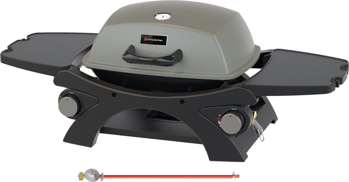 KitchenBrothers Gas BBQ - Tafelmodel Barbecue - Tafelbarbecue - PFAS Vrij - Anti-aanbaklaag - 37x48 cm Grilloppervlak - Zwart