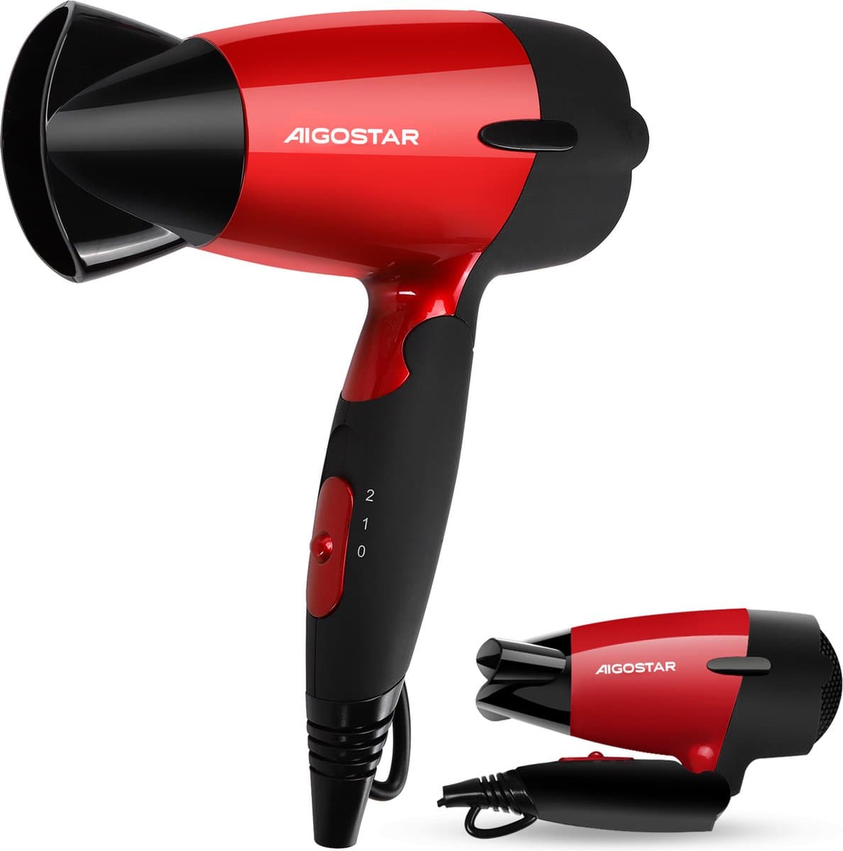 Aigostar Linda 32GQT - Föhn - Reisföhn - Inklapbare Compacte Haardroger - 1400W - Rood