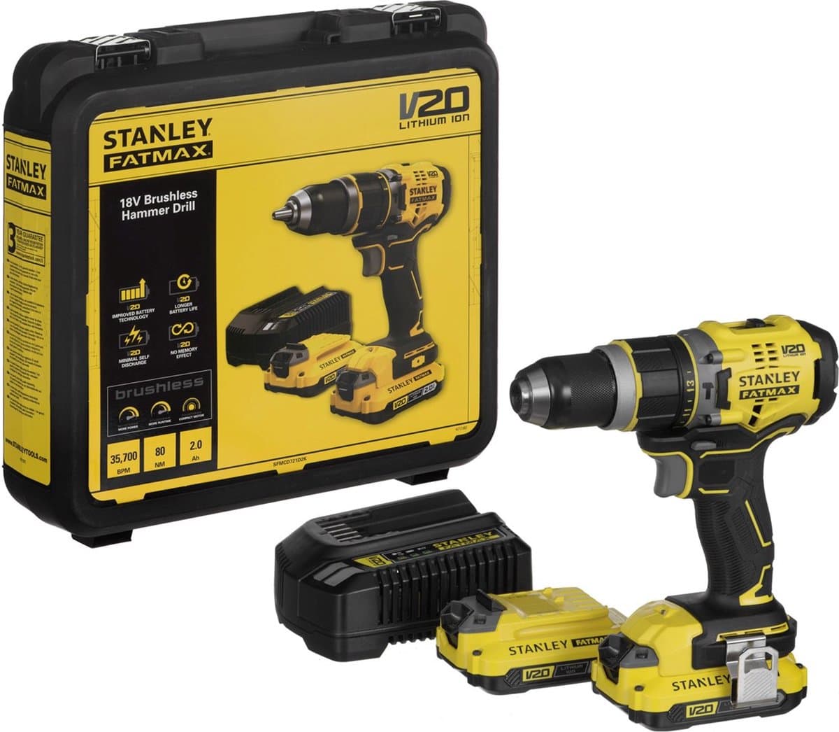 Stanley SFMCD721D2K FATMAX® V20 Accu klop-/schroefboormachine Brushless 18V 2.0Ah in koffer