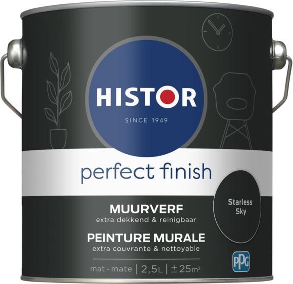Histor Perfect Finish Muurverf Mat - Perfecte Dekking - Geurarm - 2.5L - Starless Sky - Zwart